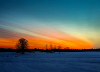 Dawn over snowy field, South Maple St Hadley, 6Dec2013