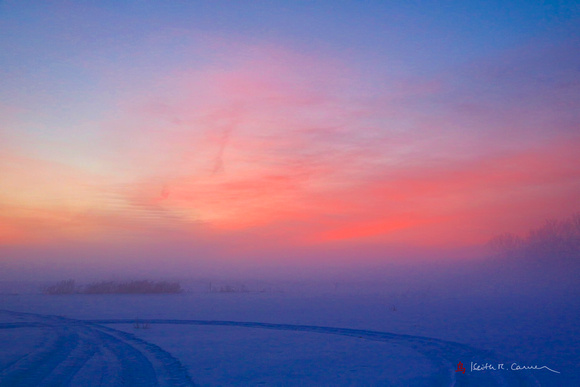 Dawn over a snowy field, Honey Pot, Hadley, Mass.